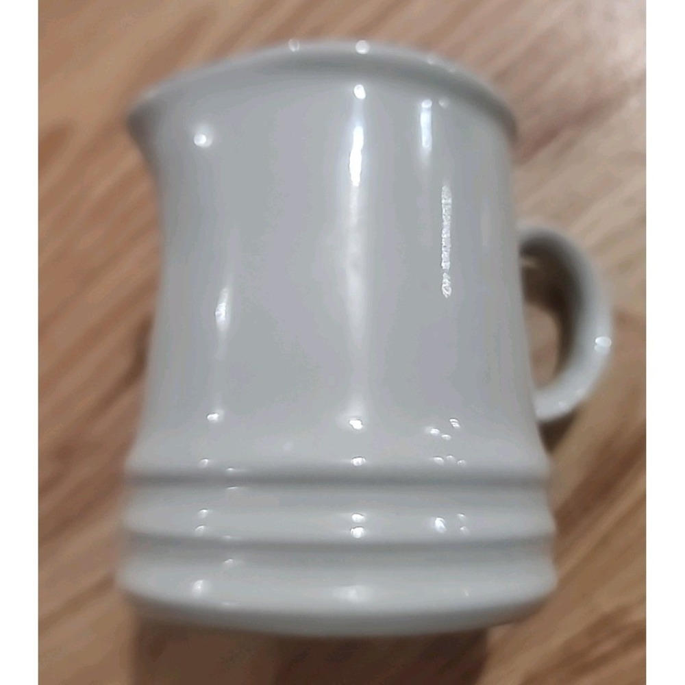 Vintage Japanese Stoneware Small Pitcher White Creamer Blue Trim 3.75 Inches EUC